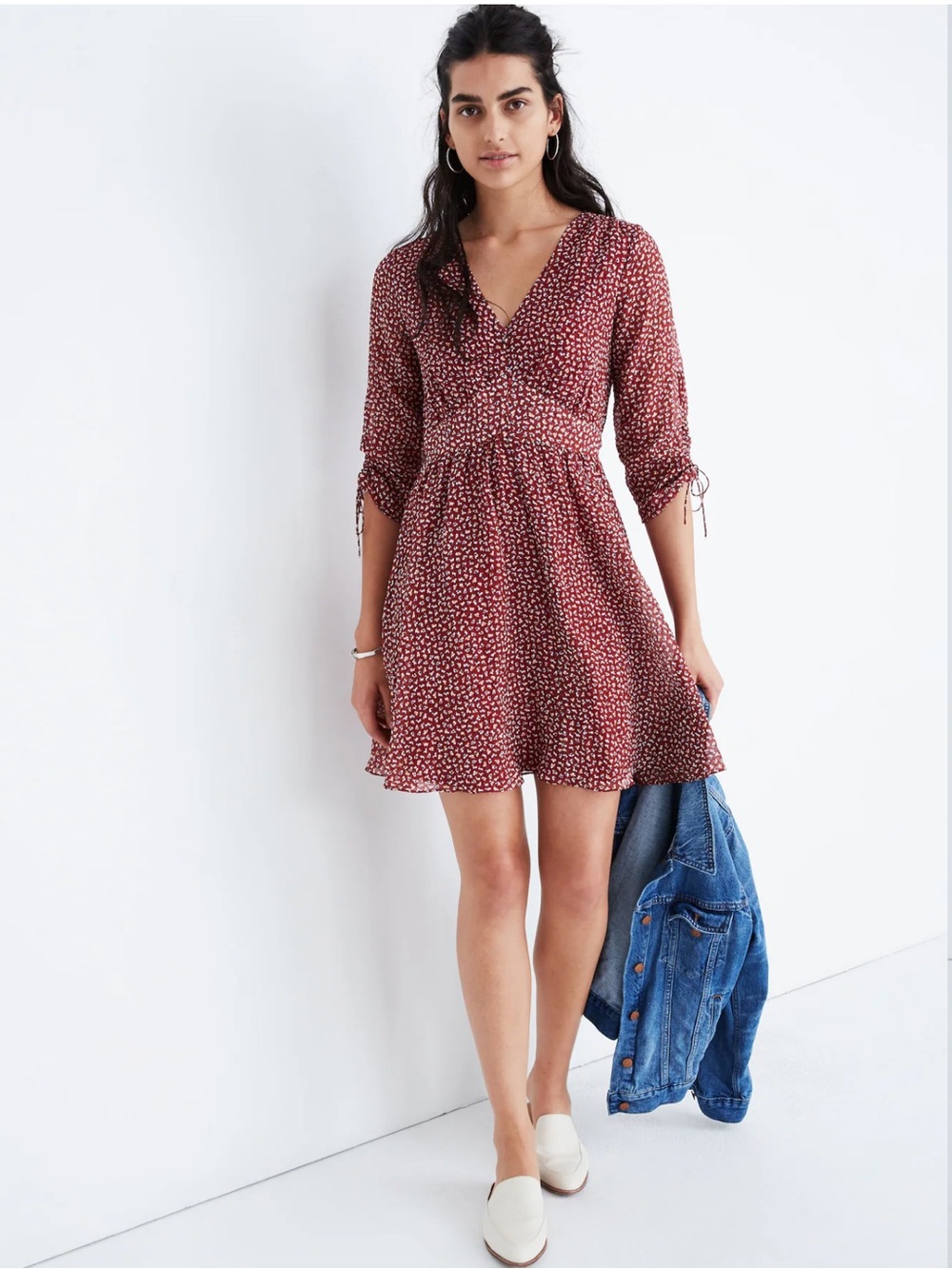 Madewell 10 Starviolet Red Ditsy Floral Quarter Sleeve Mini Dress